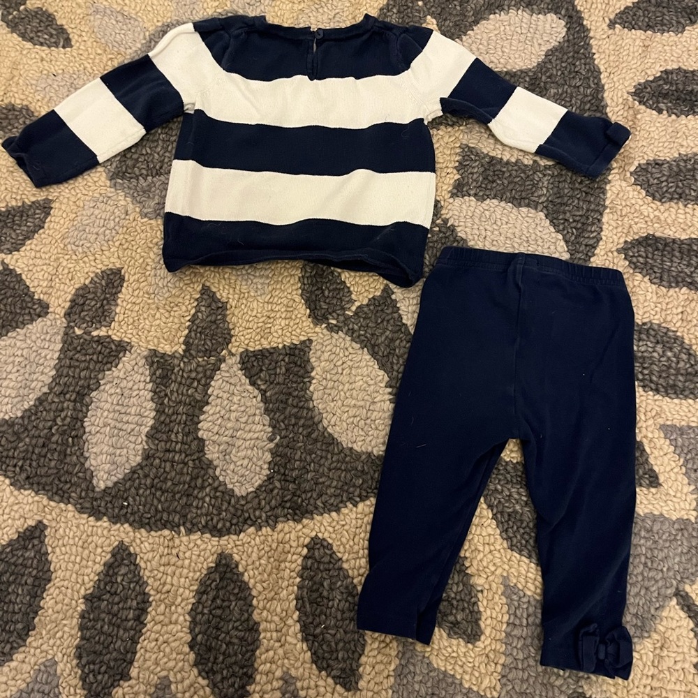 Janie and Jack girls 2 piece 18 month navy stripe sweater and leggings